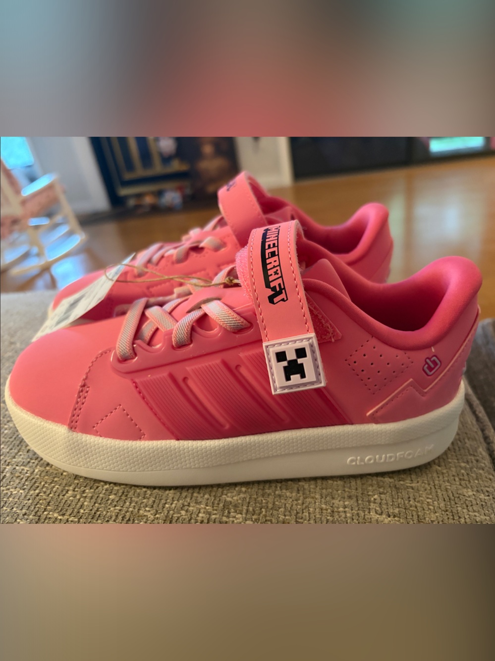 Adidas Minecraft lightorama Court Pink Sneakers size 3 kids